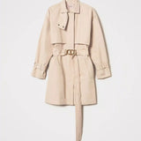 Trench coat curta TWINSET em sarja bege com cinto