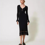 Vestido midi TWINSET preto em malha fria