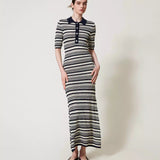 Vestido longo TWINSET de malha tricotada às riscas