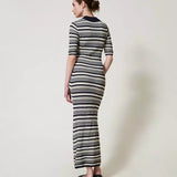 Vestido longo TWINSET de malha tricotada às riscas