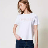 T-Shirt branca TWINSET com logotipo bordado à frente