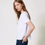 T-Shirt branca TWINSET com logotipo bordado à frente