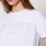 T-Shirt branca TWINSET com logotipo bordado à frente