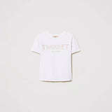 T-Shirt branca TWINSET com logotipo bordado à frente