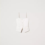 Top TWINSET em cetim branco com textura