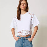 T-shirt TWINSET em branco com bordado inglês