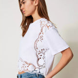 T-shirt TWINSET em branco com bordado inglês