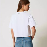 T-shirt TWINSET em branco com bordado inglês
