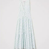 Vestido midi TWINSET de bordado inglês ecru