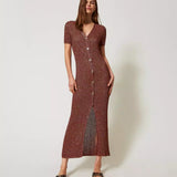 Vestido midi TWINSET em malha lurex com botões