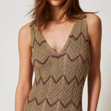 Vestido midi TWINSET em malha lurex bicolor