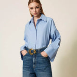 Camisa Larga em Popeline Azul | TWINSET