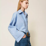 Camisa Larga em Popeline Azul | TWINSET