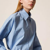 Camisa Larga em Popeline Azul | TWINSET
