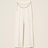 Calça Palazzo Ecru em Crepe com Cinto | TWINSET