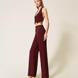 Calça Palazzo Bordeuax em Crepe com Cinto | TWINSET