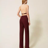 Calça Palazzo Bordeuax em Crepe com Cinto | TWINSET