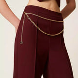 Calça Palazzo Bordeuax em Crepe com Cinto | TWINSET