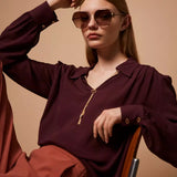 Blusa Bordeuax com Corrente e Franzidos | TWINSET