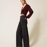 Jeans Cinza Wide com Cinto e Maxi Fivela | TWINSET