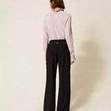 Calça Wide Fit em Crepe Preto | TWINSET