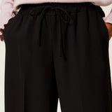 Calça Wide Fit em Crepe Preto | TWINSET