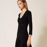 Vestido Curto Malha Fria com Detalhes Ondulados | TWINSET