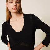 Vestido Curto Malha Fria com Detalhes Ondulados | TWINSET