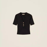 Polo Canelado Preto com Botões de Cristal | TWINSET