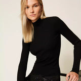 Camisola de Malha Canelada Gola Subida | TWINSET