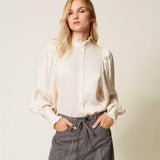 Camisa Jacquard de Cetim com Folhos | TWINSET