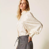 Camisa Jacquard de Cetim com Folhos | TWINSET