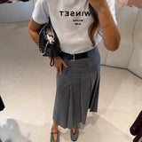 Saia Midi em Lã Cinza com Cinto Tracy | SEMICOUTURE