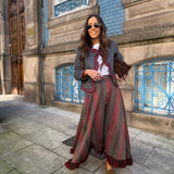 Saia Midi Espiga em Vermelho e Verde | VIOLETA STORE