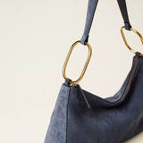 Mala “Liliane” Média em Suede Azul com Argolas | TWINSET