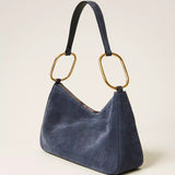 Mala “Liliane” Média em Suede Azul com Argolas | TWINSET
