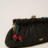 Clutch Em Ráfia Com Charm Preta | TWINSET