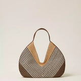 Bolsa Hobo Em Jacquard Ráfia Bege Multicolor | TWINSET