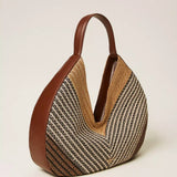 Bolsa Hobo Em Jacquard Ráfia Bege Multicolor | TWINSET
