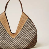 Bolsa Hobo Em Jacquard Ráfia Bege Multicolor | TWINSET