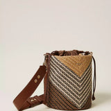Bolsa Bucket Em Ráfia Jacquard Bege Multicolor | TWINSET