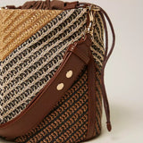 Bolsa Bucket Em Ráfia Jacquard Bege Multicolor | TWINSET