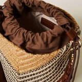 Bolsa Bucket Em Ráfia Jacquard Bege Multicolor | TWINSET