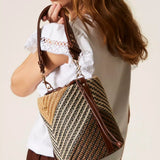 Bolsa Bucket Em Ráfia Jacquard Bege Multicolor | TWINSET