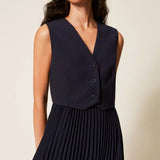 Vestido Midi Plissado com Efeito Colete | TWINSET