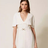 Vestido Curto Ecru em Mistura de Linho | TWINSET