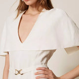 Vestido Curto Ecru em Mistura de Linho | TWINSET