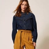 Camisa Denim com Folhos | TWINSET