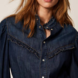 Camisa Denim com Folhos | TWINSET