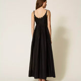 Vestido Longo Preto em Musselina com Renda | Twinset